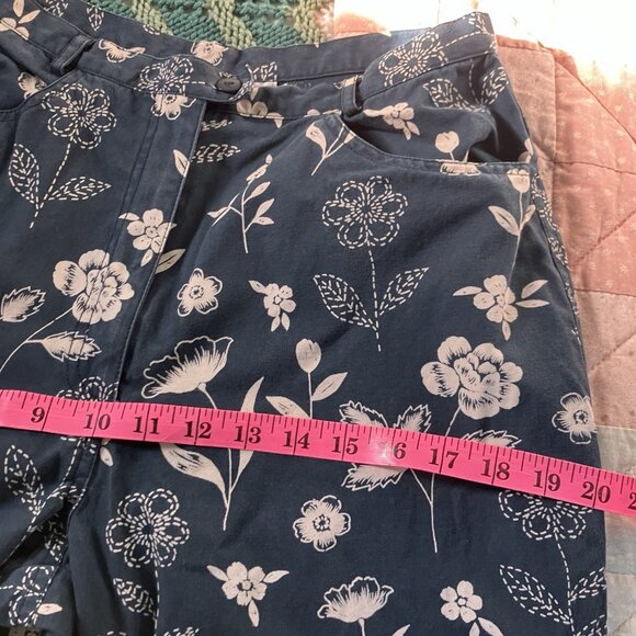 Vintage Fish Floral Pants Womens Blue Cotton Straight Leg Y2K Garden Girl - Picture 9 of 10